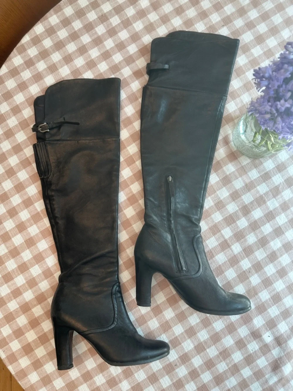 Sam Edelman, Black Leather Knee-High Heeled Boots. SE Boutique